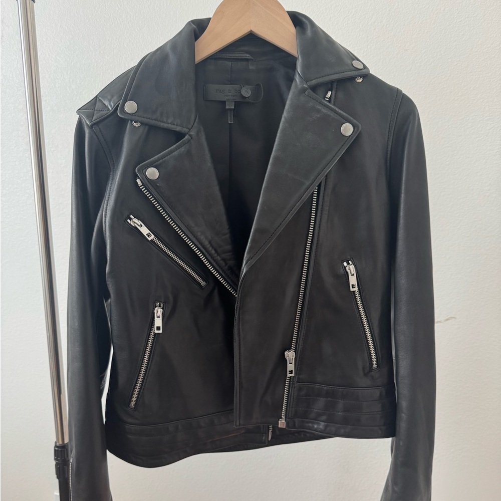 rag & bone Dark Leather Moto Jacket